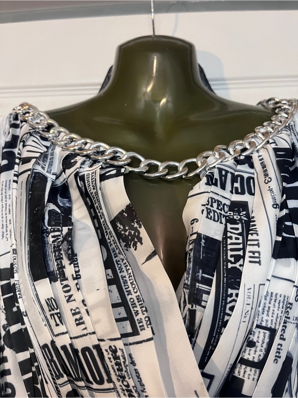 L'ATISTE Black and White Newspaper Print Maxi Dress with Silver Lining - Picture 4 of 9